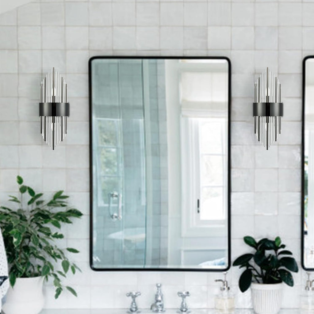 SAMTEEN Modern 2-Light Crystal Wall Sconces Set of Two Black Glass Bathroom Wall Light Fixtures Luxury Crystal Sconces Wall Decor for Bedroom Hallway Entryway