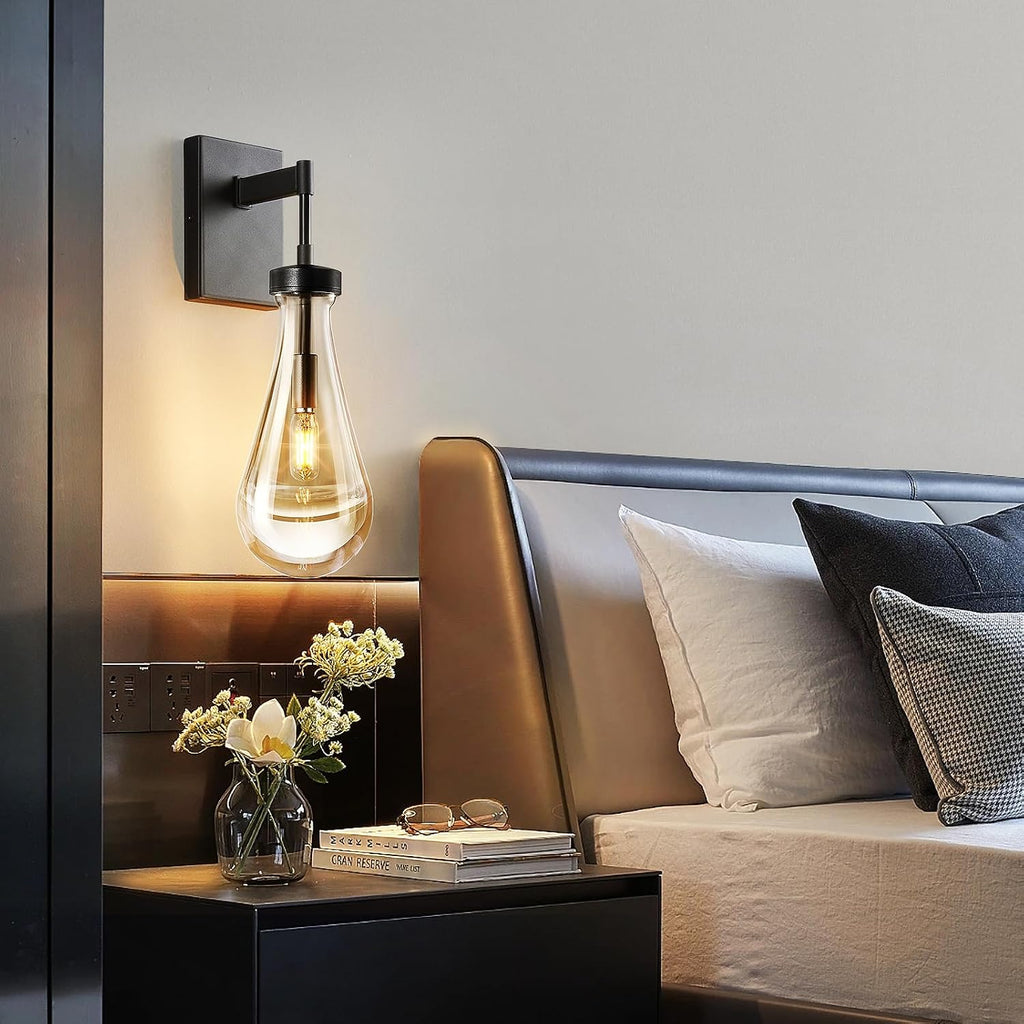 Raindrop Wall Sconces Set of Two Black Sconces Wall Decor Modern Wall Lighting Glass Bathroom Sconces Indoor Vanity Light Wall Lamp for Bedroom Living Room Stair