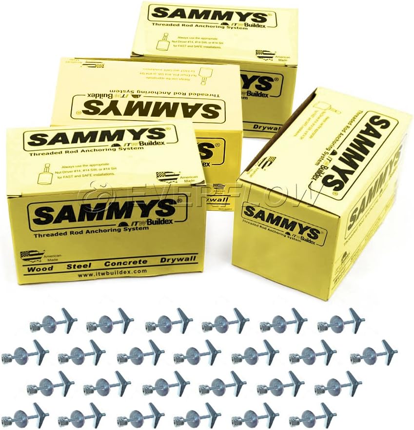 Everflow Sammys 8064925-100 SST 30 3/8 Inch Screw Vertically Threaded Rod Anchor Design for Drywall or Prestressed Concrete, Steel, Zinc, Corrosion Resistance, 1/4 x 3 Inch Screw Length (Pack of 100)