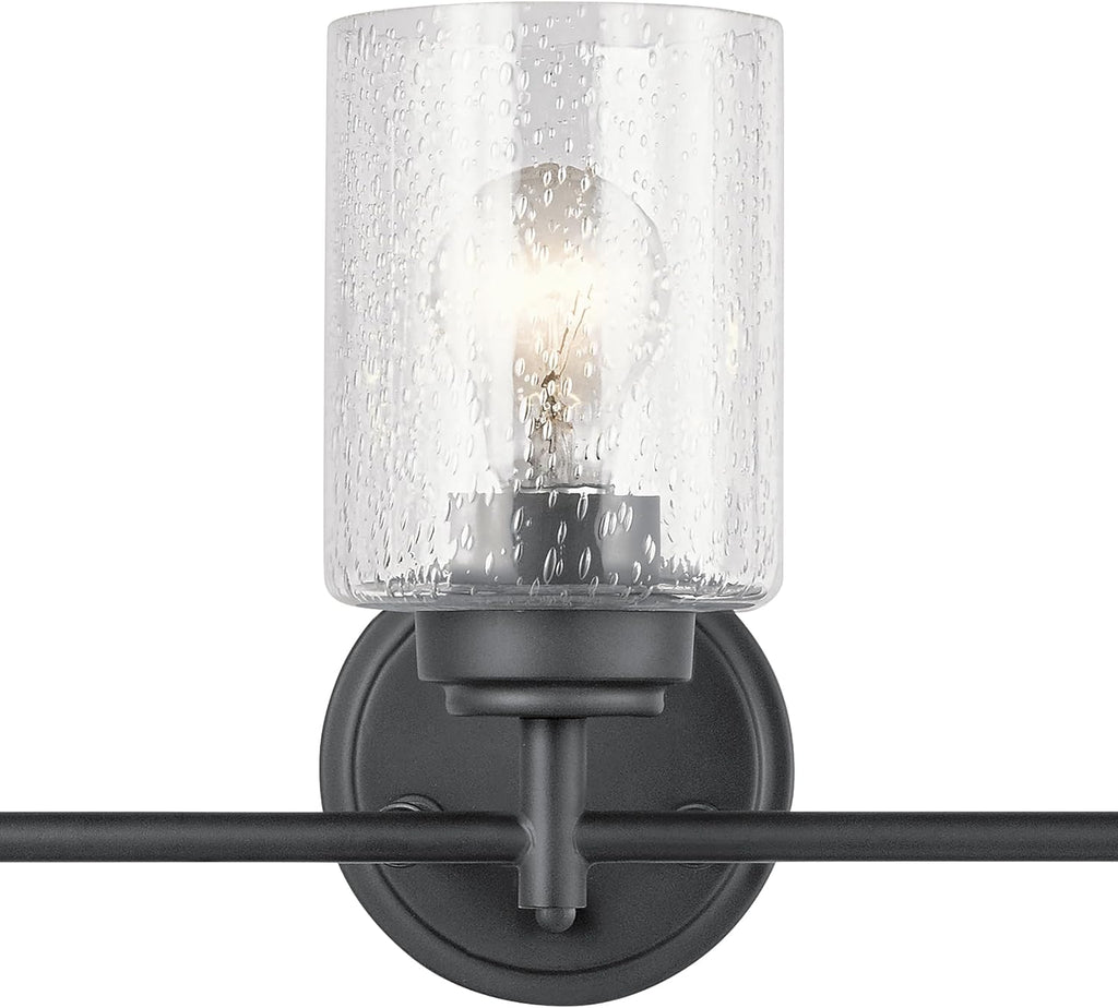 Kichler Winslow 21.5' 3-Light Bathroom Vanity Light Fixture with Clear Seeded Glass in Black, Modern Wall Mount Lighting for Mirror over Vanity in Bathroom, 45886BK