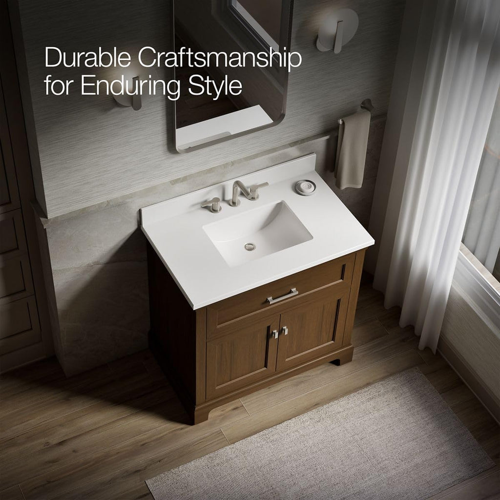 Kohler 29261-BD1-DAK Charlemont 36 in. Bathroom Vanity Cabinet with Sink and Quartz top, Draper Oak