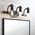 Possini Euro Design Sorren Industrial Modern Wall Light Black Metal Hardwired 20 1/2' 3-Light Fixture Curving Clear Glass Shade for Bedroom Bedside Bathroom Vanity Living Room Hallway Dining House