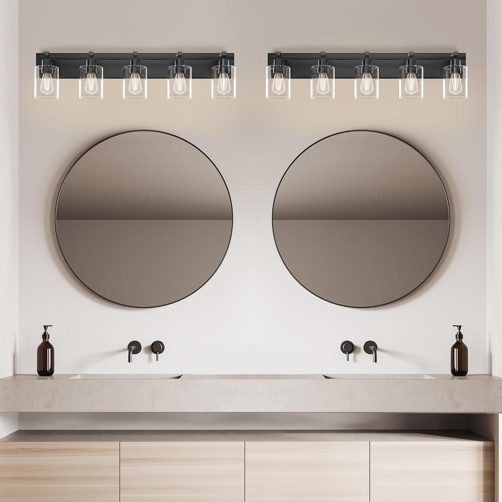 5-Light Bathroom Light Fixtures, Bubble Black Modern Vanity Lights with Clear Glass Shade, Wall Sconce Lighting for Mirror Kitchen Living Room Hallway Cabinet Porch