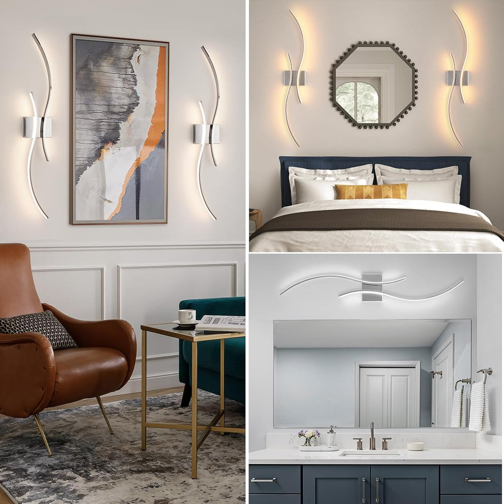 CANEOE Modern Wall Sconce Set of, 5CCT Dimmable Indoor Led Wall Sconce Lighting Set of 2, 31.5 Inch Wall Light Fixtures, Chrome Led Wall Lamps for Living Room Bedroom Bathroom Hallway