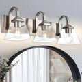 Bathroom Light Fixtures,3 Light Modern Brushed Nickel Vanity Lights Over Mirror Industrial Wall Sconce Lighting with Clear Glass Shades for Bathroom, Vanity Table, Living Room Hallway