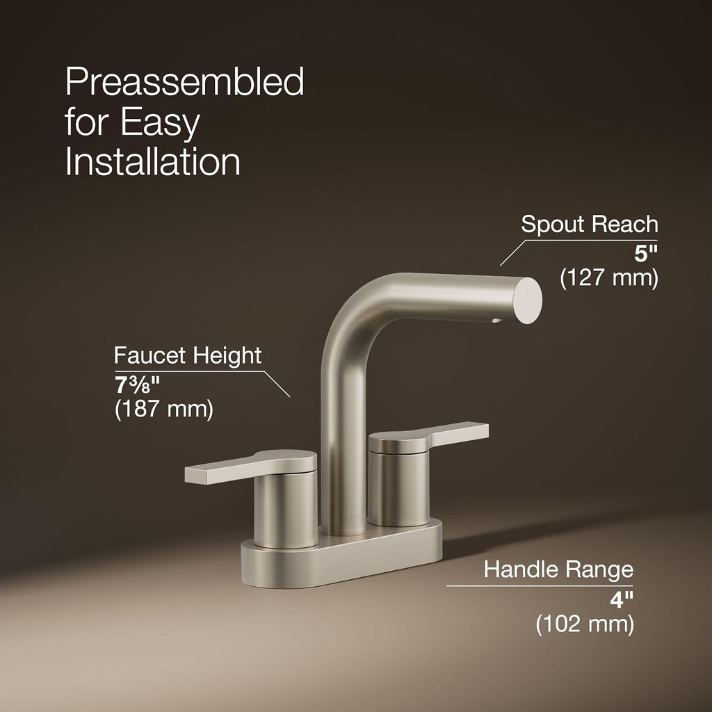 KOHLER K-33591-4K-BN Elate® Centerset Bathroom Sink Faucet, Contemporary Style, Water Efficient, Easy to Install, Bathroom Faucets, 1.0 GPM, Vibrant Brushed Nickel