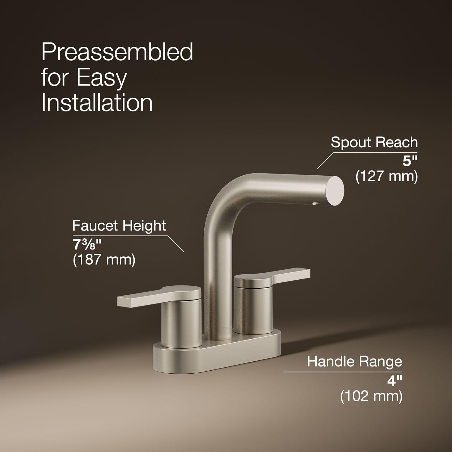 KOHLER K-33591-4K-BN Elate® Centerset Bathroom Sink Faucet, Contemporary Style, Water Efficient, Easy to Install, Bathroom Faucets, 1.0 GPM, Vibrant Brushed Nickel