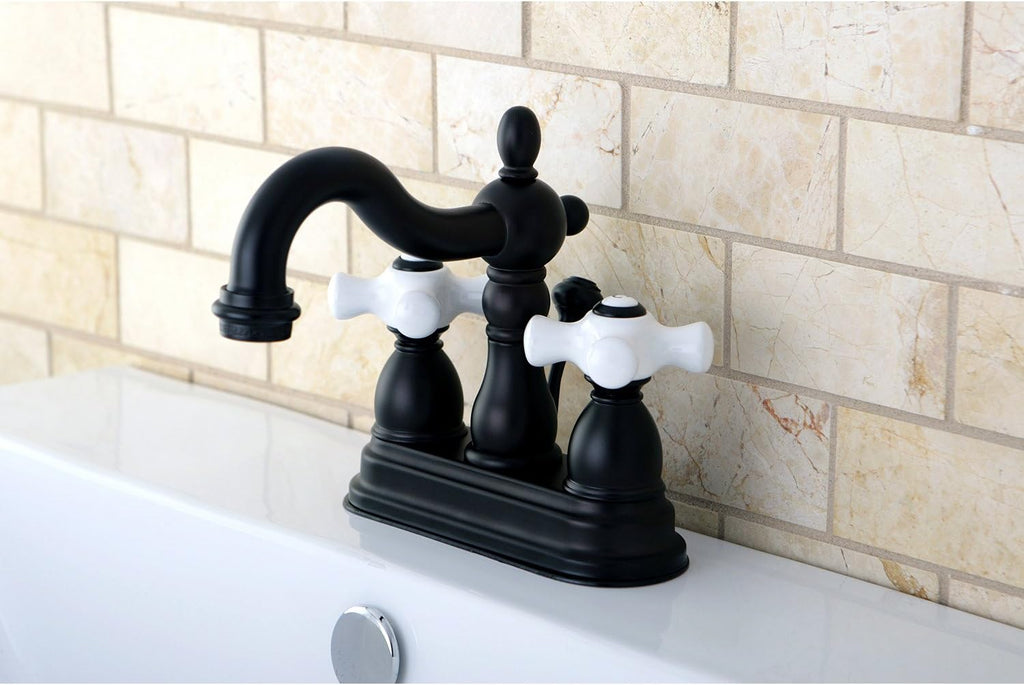 Kingston Brass KB1605PX Heritage 4-Inch Centerset Lavatory Faucet with Porcelain Cross Handle, Oil Rubbed Bronze , Oil-Rubbed Bronze