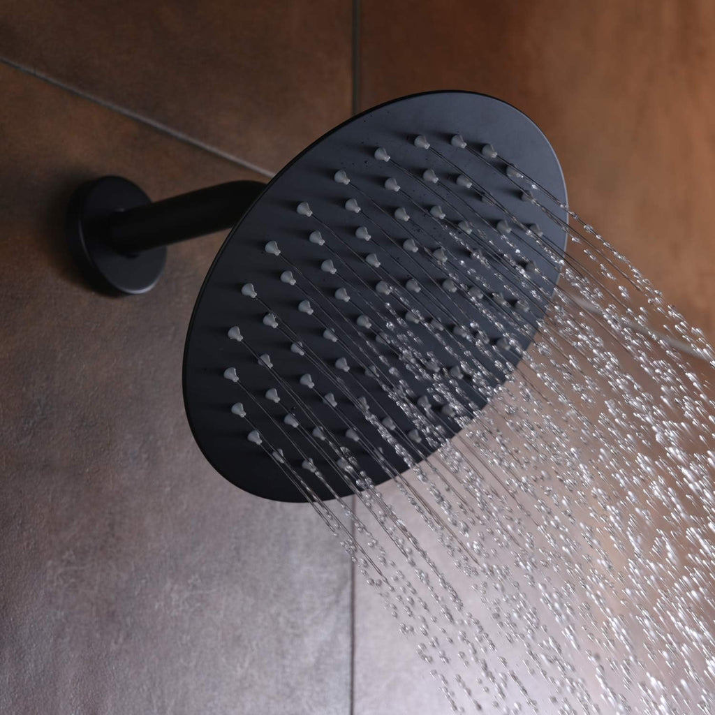 sumerain Matte Black Shower Faucet Set Pressure Balance Cartridge, 8 Inches Rain Shower Head, with Non-return Check Valves
