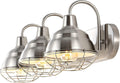 JONATHAN Y 24.5' Nickel 3-Light Industrial Farmhouse Vanity Light for Bathroom Mirror, Rustic Metal Wall Sconce Fixture, Iron Caged Shade, LED Bulbs Included (JYL1120B)
