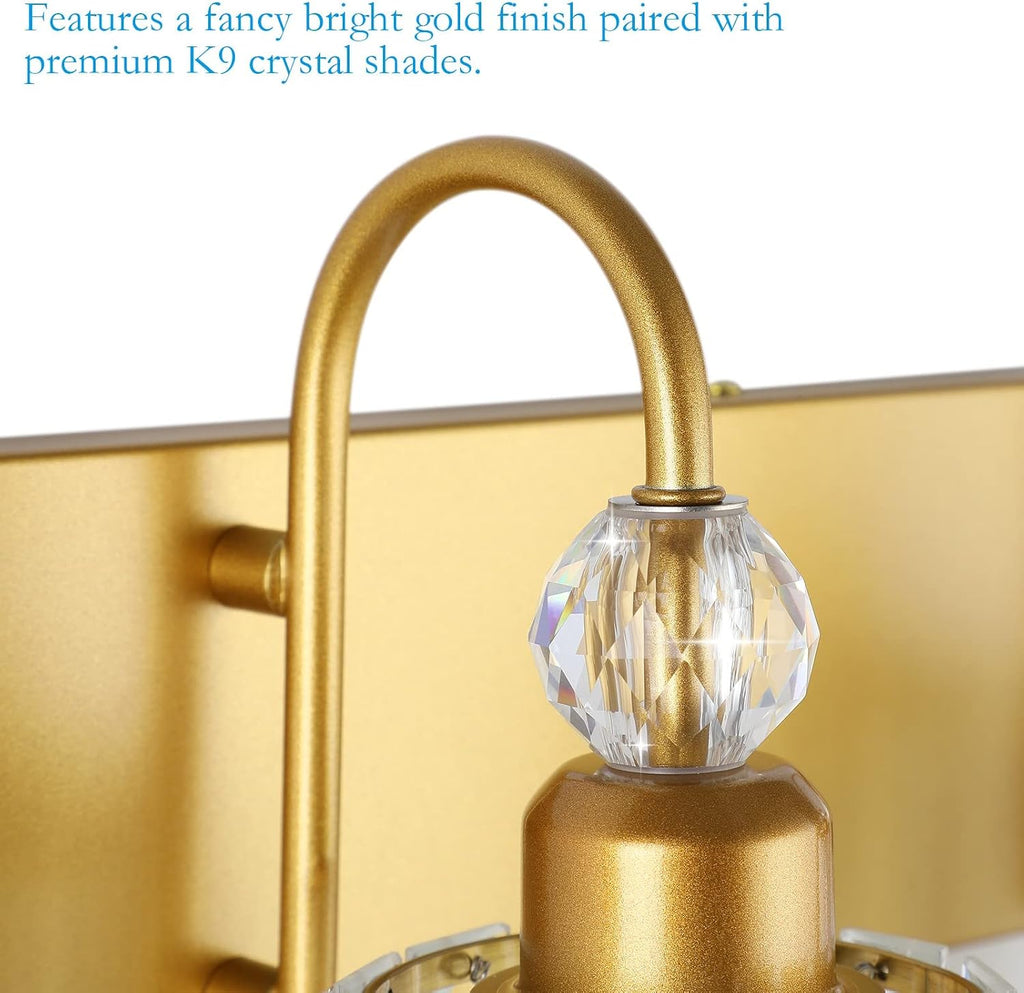 Ralbay Gold Vanity Lights 4-Lights Gold Crystal Bathroom Vanity Lights Over Mirror Modern Crystal Bathroom Wall Lighting Fixtures