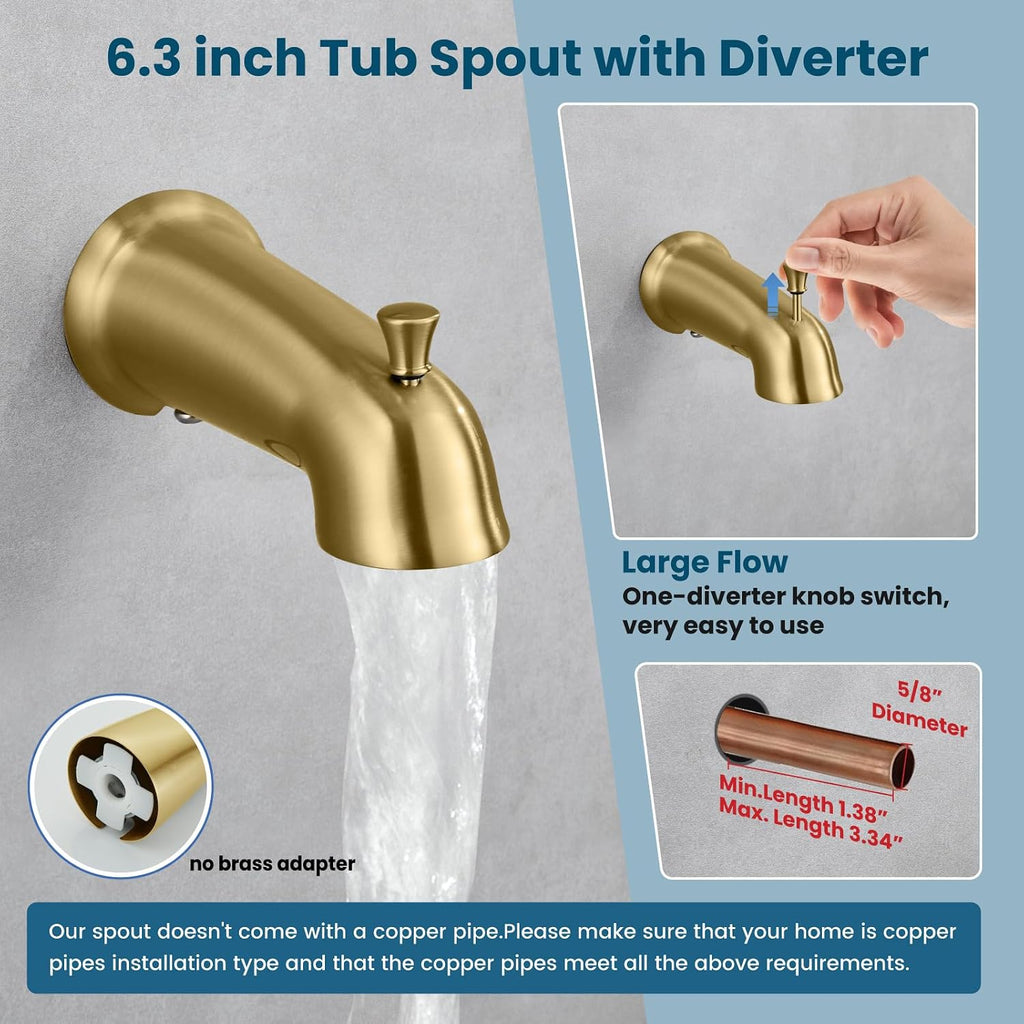 gotonovo Bathroom Shower Head Kit High Pressure Combo System Shower Faucet 6 Modes ABS Handheld Spray Shower Trim Kit Valve Included Shower Head and Handle Set Brushed Gold