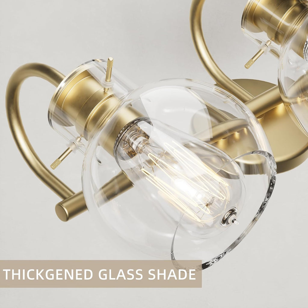 4-Light Gold Bathroom Vanity Light Fixtures, 24 Inch Over Mirror with Clear Glass Shade Wall Mounted Sconces for Bathroom, Living Room, Hallway, E26 Base