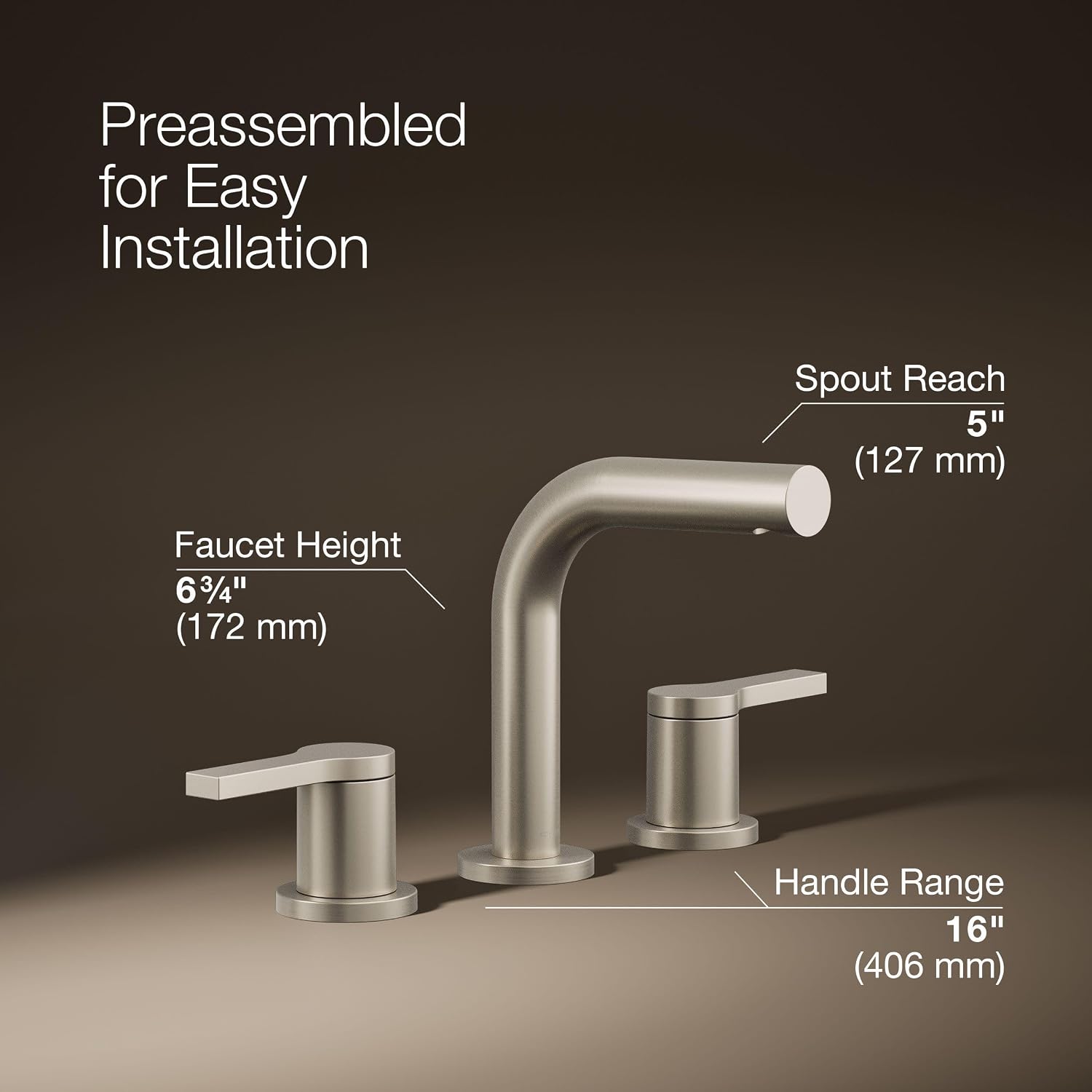 KOHLER K-33592-4K-BN Elate® Widespread Bathroom Sink Faucet, Durable Brass Bathroom Faucets, Sleek Finish, 1.0 GPM, Vibrant Brushed Nickel
