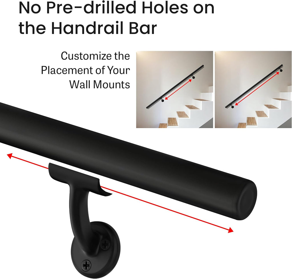 Meranti Aluminum Handrail for Indoor or Outdoor Steps and Stairs – Hand Rails for Elderly – DIY Complete Stair Railing Kit (AHR, Black, 4' Length)
