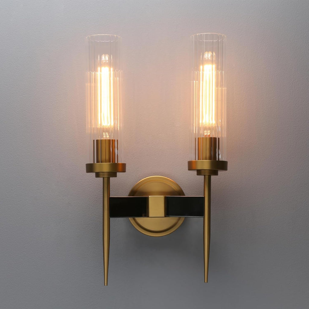 Phansthy Antique Bronze 2 Lights Sconce Bathroom Vanity Lights with Dual 2.8' Cylinder Glass Light Shade (Two-Light)