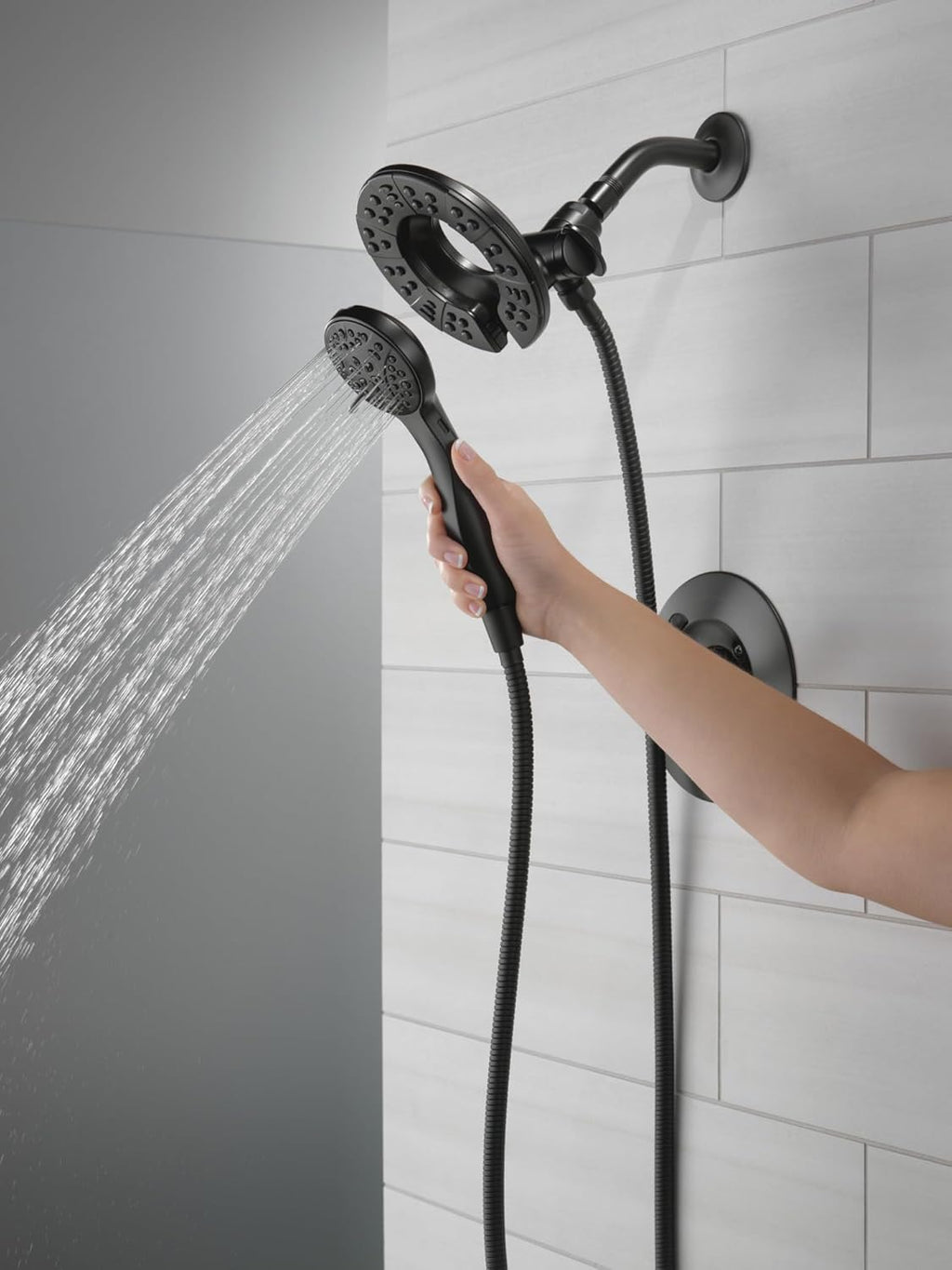 Delta Arvo 14 Series Matte Black Shower Faucet Set with In2ition 2-in-1 Dual Shower Head with HandHeld Spray Combo, Valve Trim Kit, Matte Black 142840-BL-I (Valve Included)