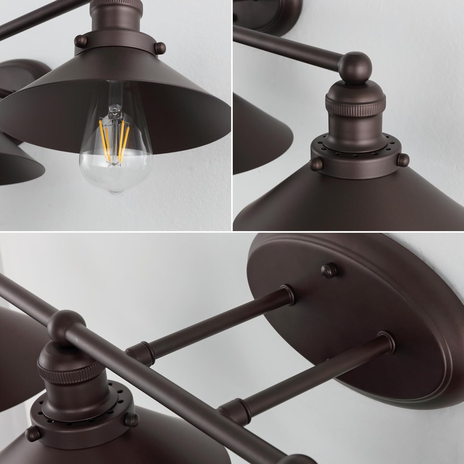 JONATHAN Y 36.25' Oil Rubbed Bronze 4-Light Industrial Farmhouse Metal Vanity Light Wall Sconce, Metal Shade for Bathroom Mirror, Kitchen, Entryway, LED Bulb Included (JYL7904A)