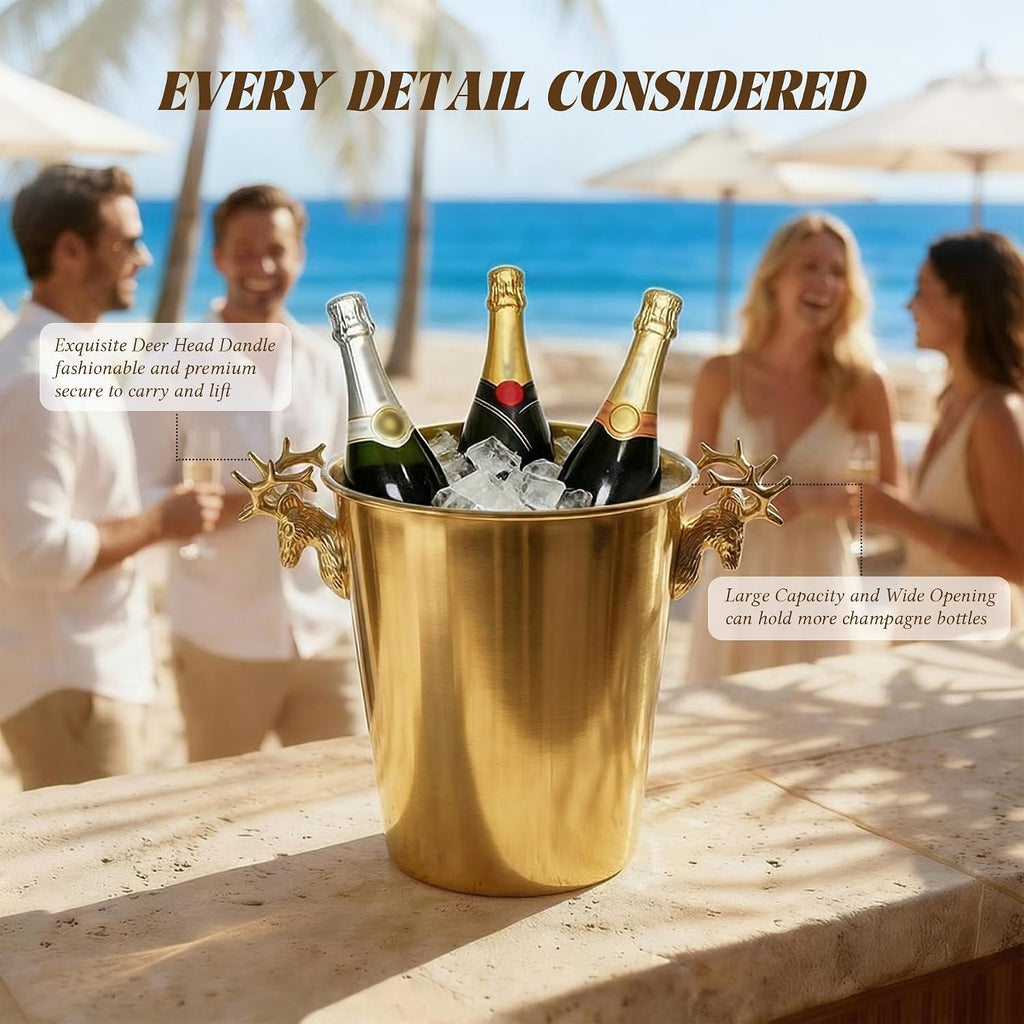 Champagne Bucket with Stand,Ice Bucket kits with Stand (Antler Gold, 2 packs)