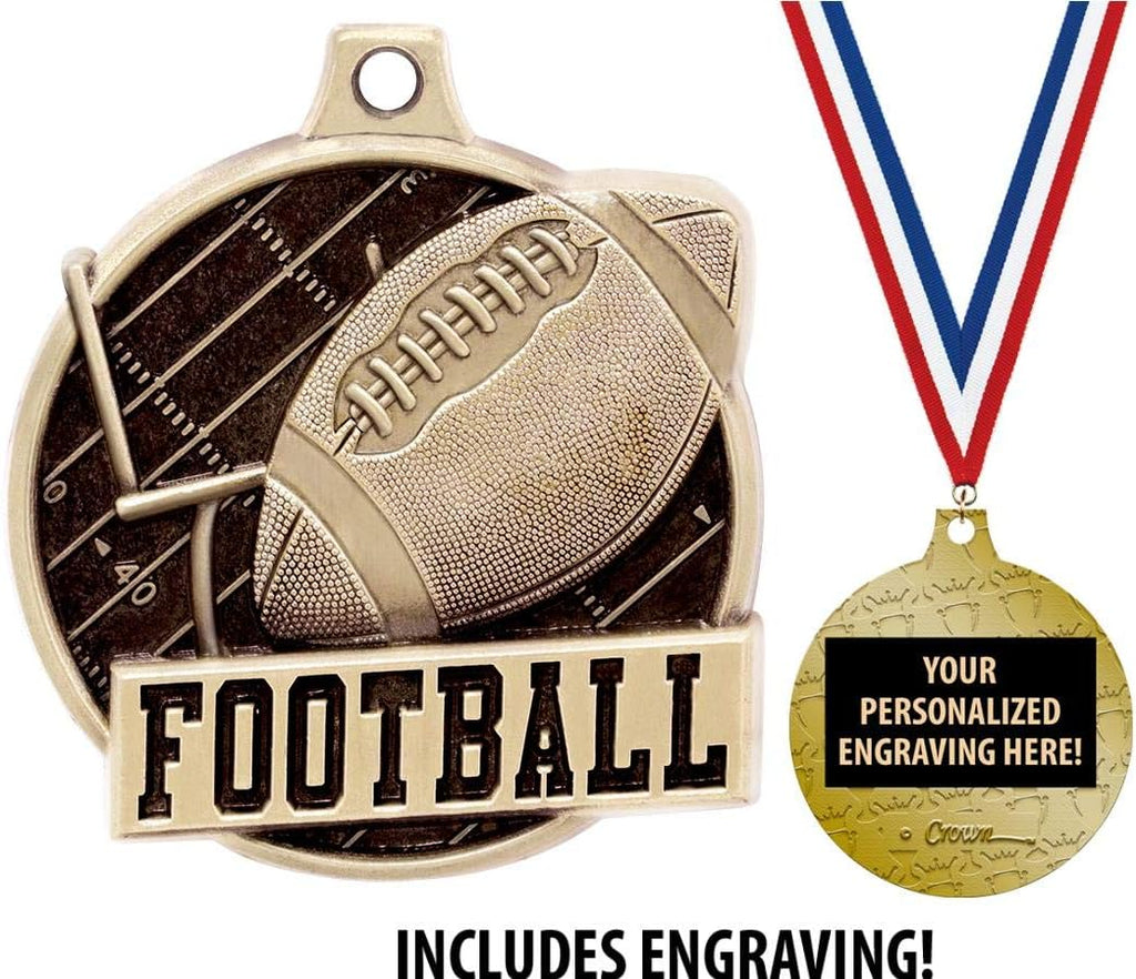 Football Medals - 1 1/2' Gold Football Medals, Great Kids Football Awards with Custom Engraving Prime
