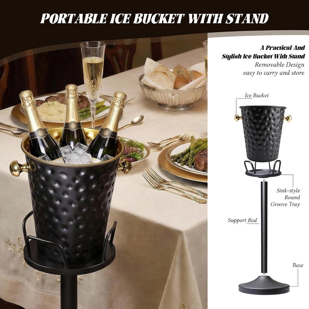 Champagne Bucket with Stand,Ice Bucket kits with Stand (Texture Black, 2 packs)