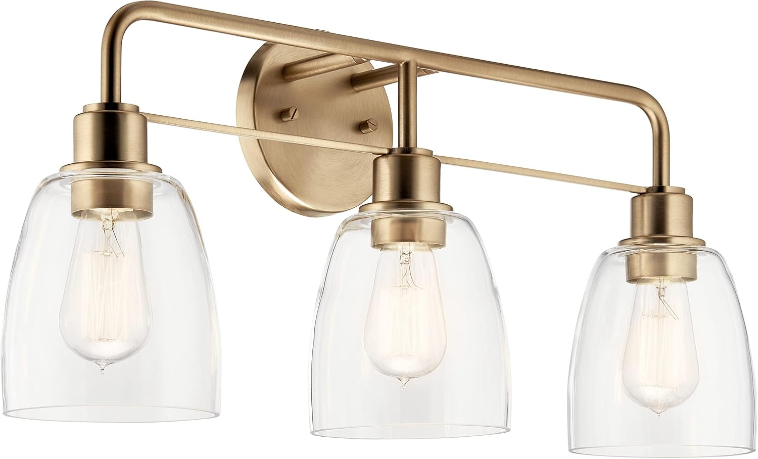 Kichler Meller 24.25' 3-Light Bathroom Vanity Light Fixture with Clear Glass Shades in Champagne Bronze for Mirror or Powder Room (24.25' W x 11.25' H x 7' D) 55102CPZ