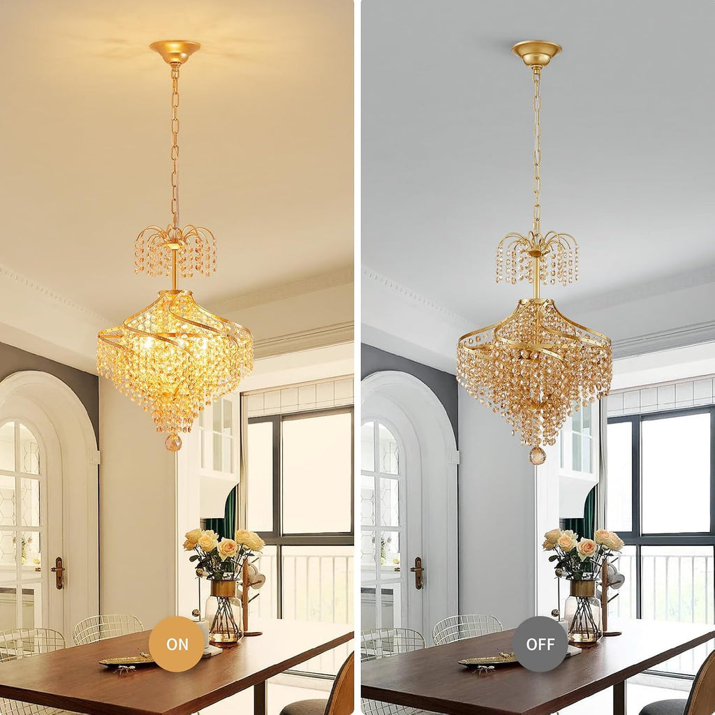 WUZUPS Golden-Hued Crystal Chandelier Pendant Flushmount Ceiling Light Modern Lighting Fixture for Bedroom Hallway Bar Kitchen Bathroom, H 20.1' x W 14.7', Gold, G9 Base