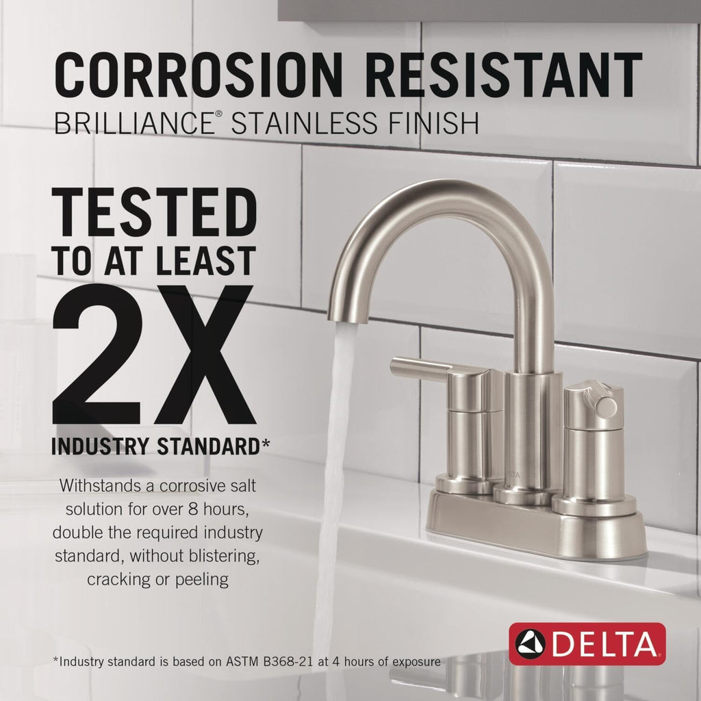 Delta Faucet Nicoli Centerset Bathroom Faucet, Brushed Nickel 2-Handle Bathroom Faucet, Delta Bathroom Sink Faucet, Brushed Nickel 3-Hole Bathroom Faucet, Stainless 25849LF-SS