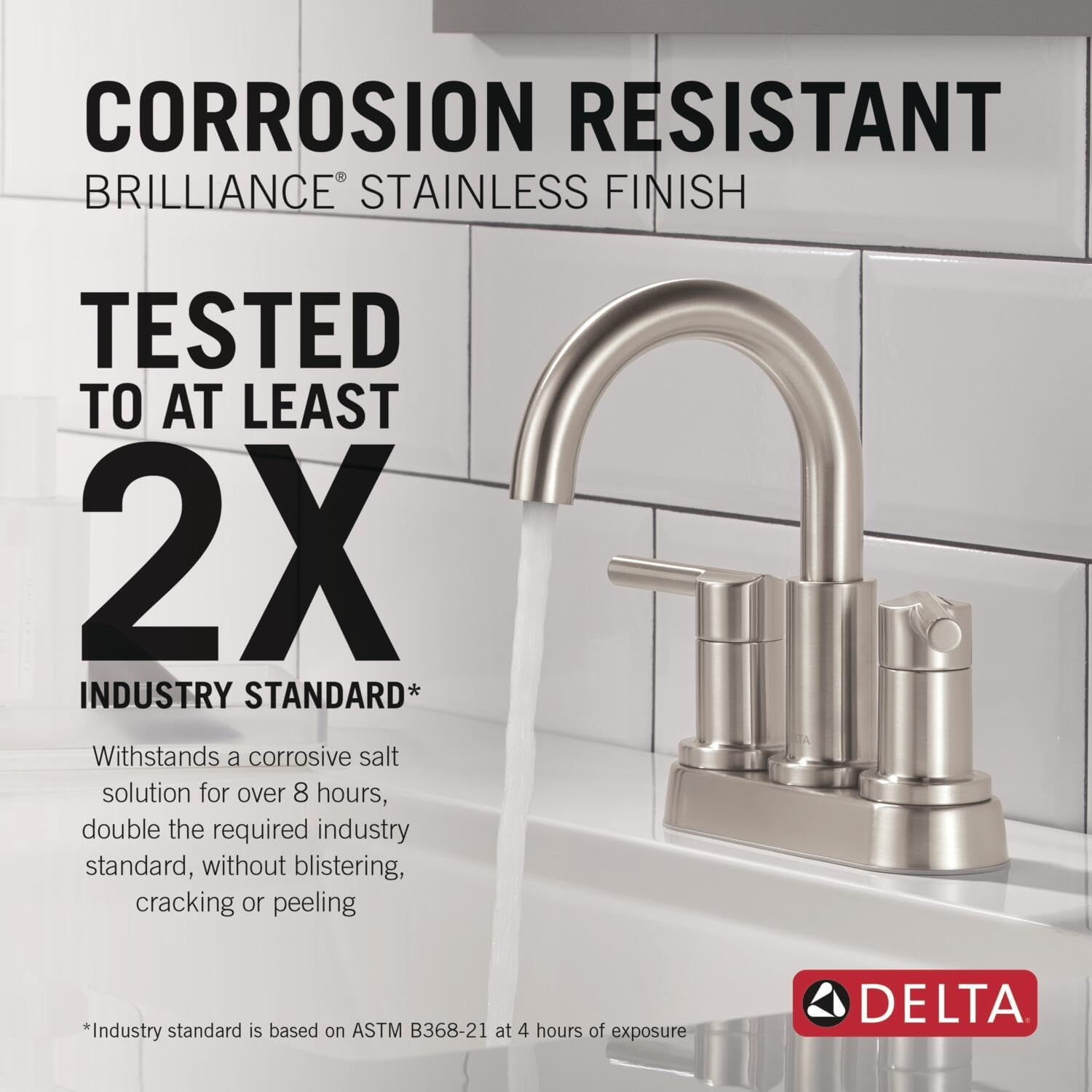 Delta Faucet Nicoli Centerset Bathroom Faucet, Brushed Nickel 2-Handle Bathroom Faucet, Delta Bathroom Sink Faucet, Brushed Nickel 3-Hole Bathroom Faucet, Stainless 25849LF-SS