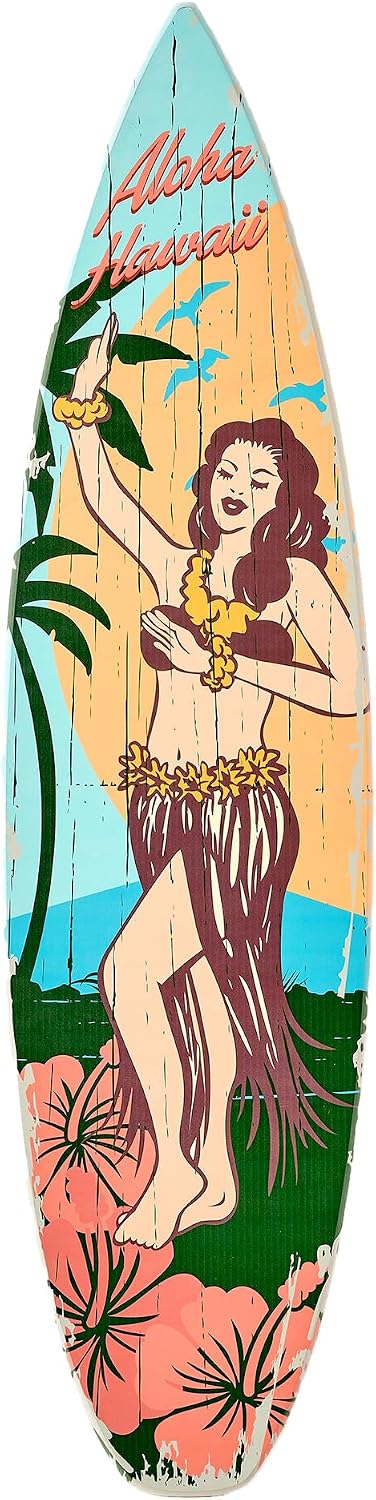 American Art Decor Aloha Hawaii Surfboard Plaque Wall Sign - 60'x15'