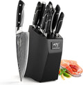 Damascus Kitchen Knife Sets, 9 Pieces Kitchen Knives Set with Block, ABS Ergonomic Handle for Chef Knife Set, Knife Sharpener and Kitchen Shears, Knife Block Set