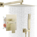 10' Square Rain Shower Faucet Set, Wall Mount, Brush Gold | 304 SS , air tech boosts pressure 50%, dual spray, anti-fingerprint