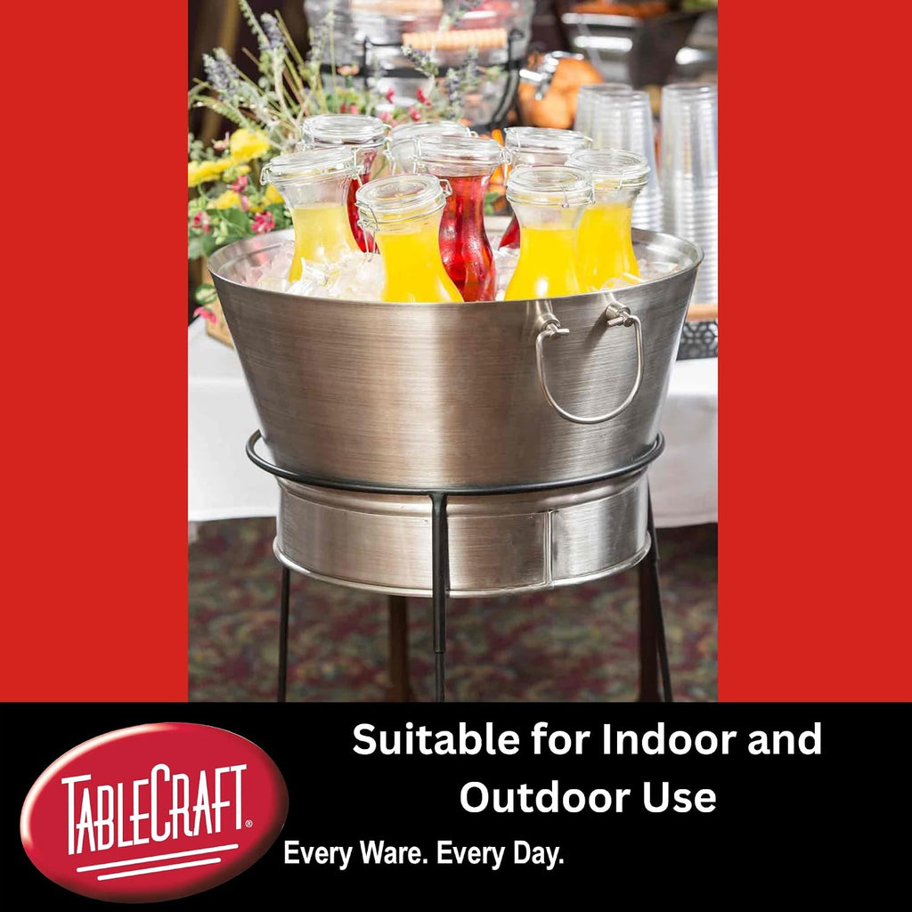 TableCraft BT2137N Beverage Tub with Stand, 20' Stainless Steel, 11 Gal Capacity, Round Single Wall, Brickhouse Collection, Commercial Grade for Parties, Events, Indoor or Outdoor Use