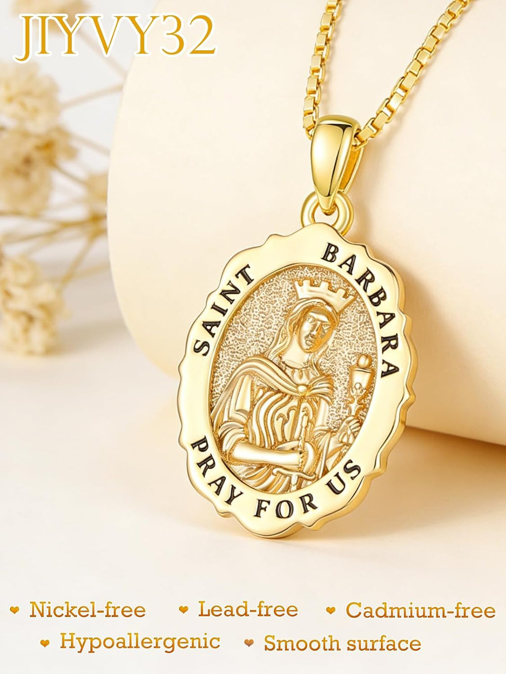 14K Gold Saint Medal Necklace for Women, Catholic Patron Saint Pendant Necklace, Christian Religious Jewelry Gift for Confirmation Baptism Communion Christmas Birthday