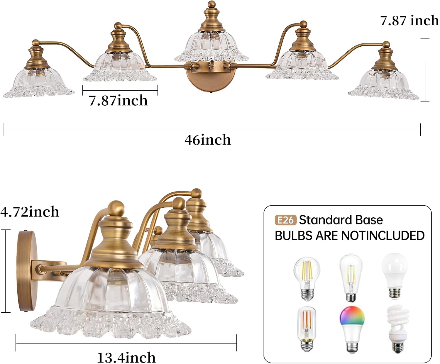 XIEDUN Vintage Brass 5 Light Vanity Light Bathroom Light