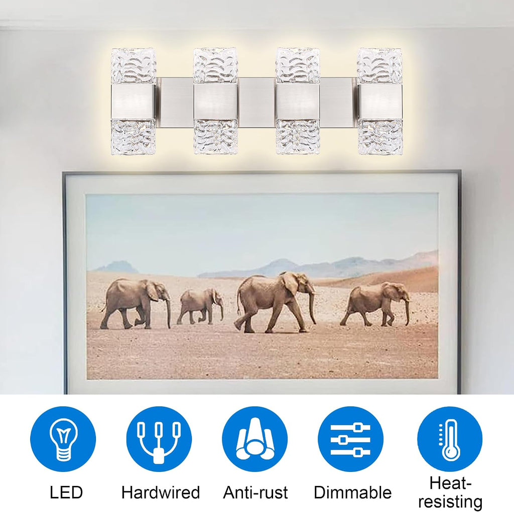 MELUCEE Brushed Nickel Bathroom Light Fixtures Over Mirror 23.6 Inch, 32W Dimmable 3000K LED Vanity Light Bar, Modern Bathroom Vanity Lights Above Mirror Wall Mount, Built-in Led Chips
