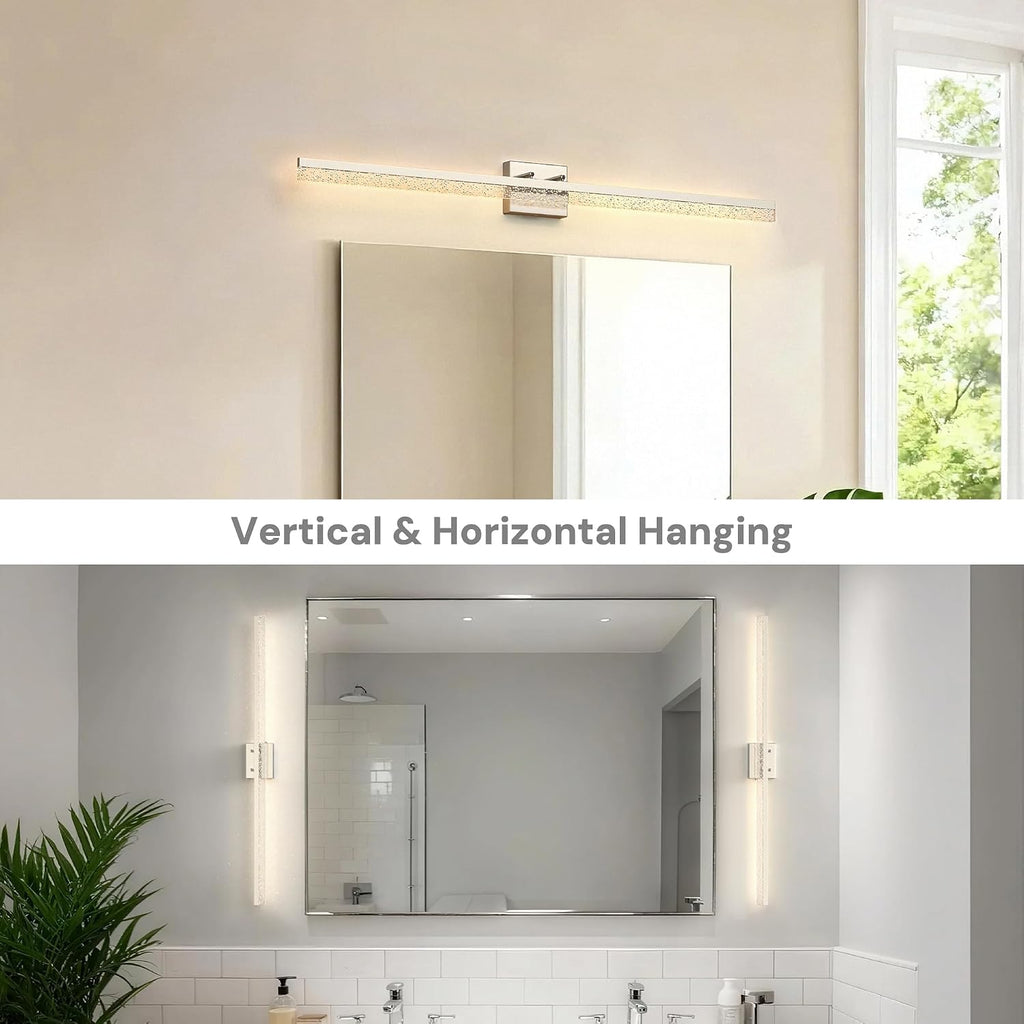 L LOHAS LED 48-Inch Bathroom Vanity Light Bar Over Mirror, Nickel Modern Bathroom Light Fixtures with Bubbled Acrylic Shade, 3CCT Adjustable LED Vanity Lights for Living Room Wall