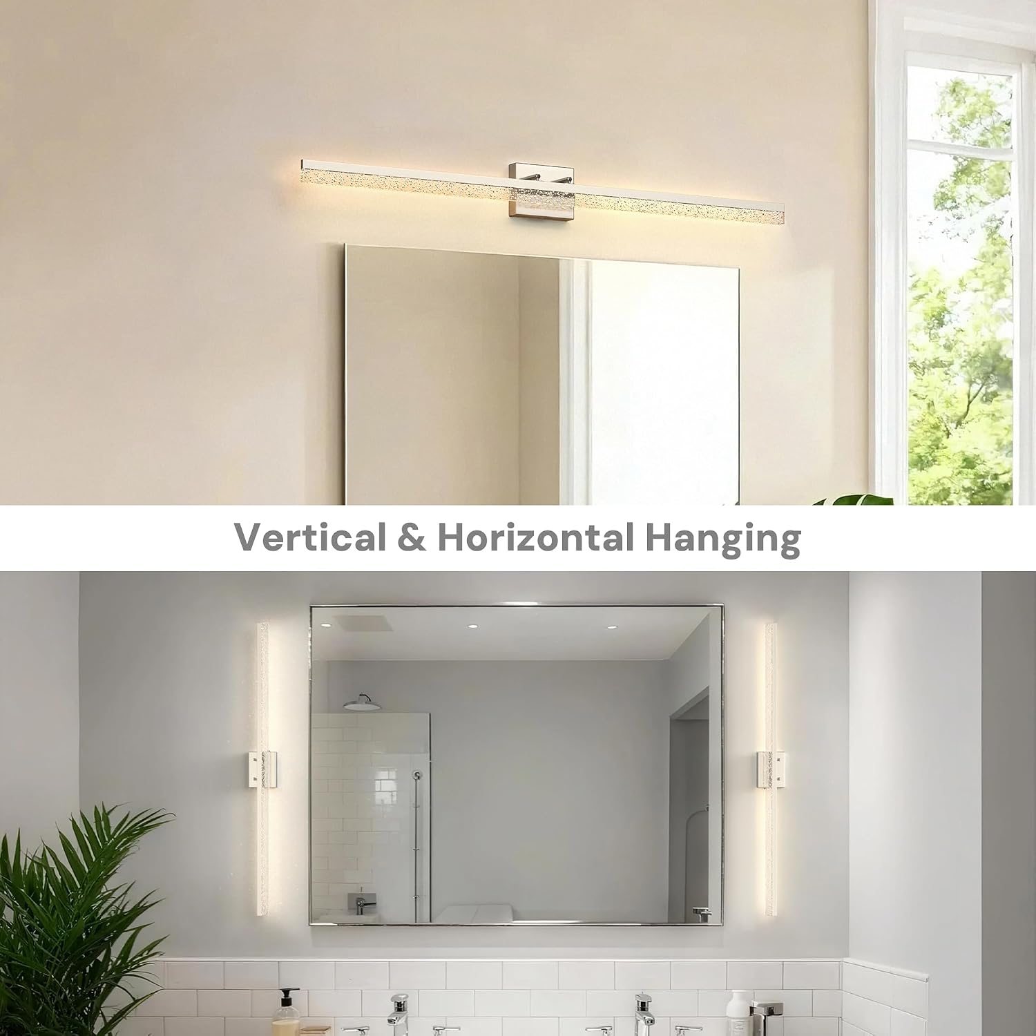 L LOHAS LED 48-Inch Bathroom Vanity Light Bar Over Mirror, Nickel Modern Bathroom Light Fixtures with Bubbled Acrylic Shade, 3CCT Adjustable LED Vanity Lights for Living Room Wall