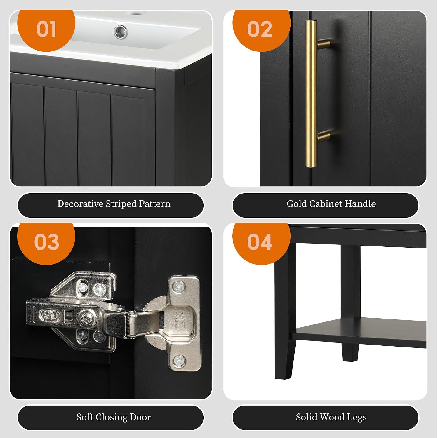Bellemave 20' Small Bathroom Vanity with Sink, Modern Bathroom Storage Cabinet with Door and Storage Rack, Free Standing Single Basin Vanity with Open Shelf, Undermount Ceramic Sink, Black