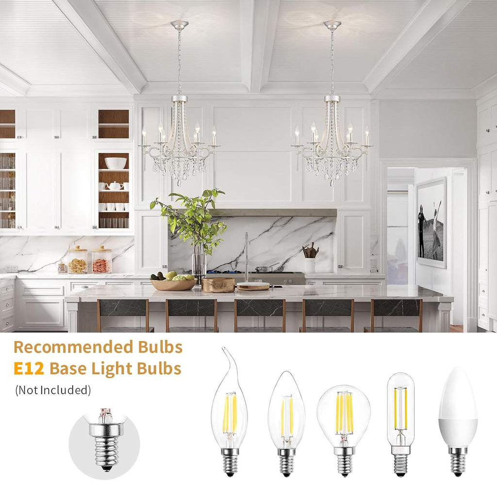 Modern Crystal Chandeliers for Dining Room, 6-Lights Chrome Round Chandelier for Entryway, Crystal Chandelier Pendant Ceiling Lighting Fixture for Living Room Bedroom Kitchen Island Foyer Staircase