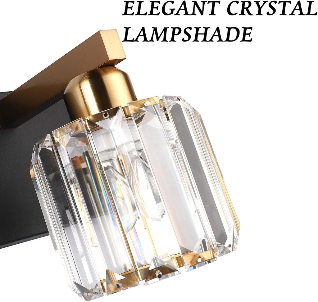 Aipsun Crystal Bathroom Vanity Lighting Black Vanity Light Fixtures Modern Vanity Light for Bathroom 4 Lights(Exclude Bulb)