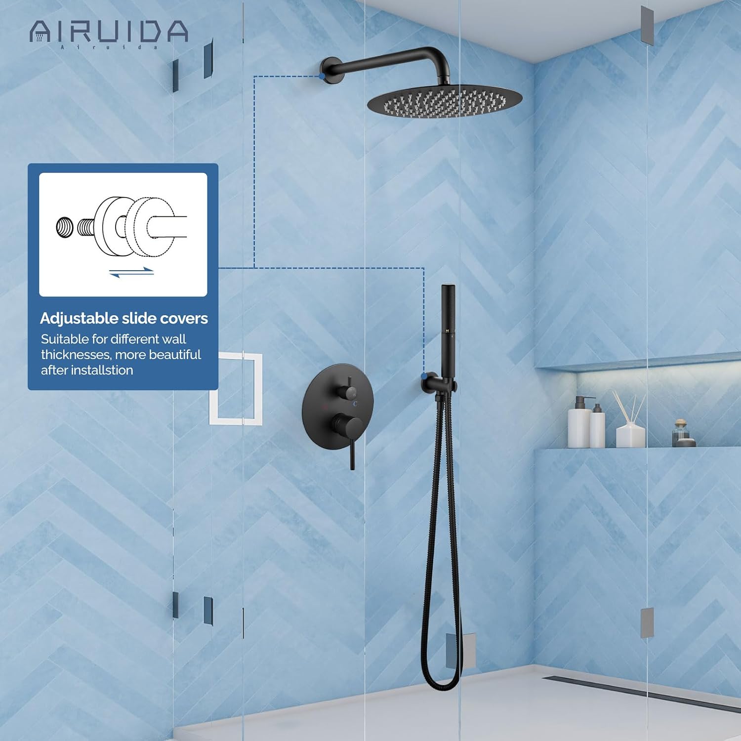 Airuida Shower Faucet Set, Bathtub Faucet Set with 12 Inch Rain Shower Head and Valve,2 Functions Tub Shower Faucet Set for Bathroom-Matte Black