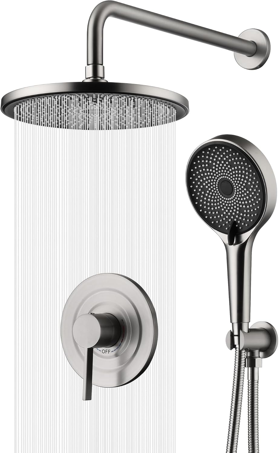 sumerain Concealed Shower Faucet Sets with 10 inch Rainfall Shower Head, Brushed Nickel Shower Fixtures with Rough-in Valve and Trim Kit