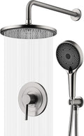 sumerain Concealed Shower Faucet Sets with 10 inch Rainfall Shower Head, Brushed Nickel Shower Fixtures with Rough-in Valve and Trim Kit