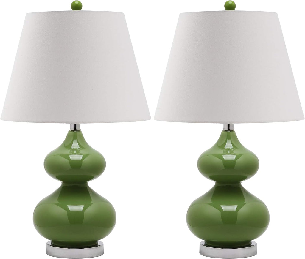 SAFAVIEH Lighting Collection Eva Modern Contemporary Fern Green Double Gourd Glass 24-inch Bedroom Living Room Home Office Desk Nightstand Table Lamp Set of 2 (LED Bulbs Included)