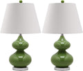 SAFAVIEH Lighting Collection Eva Modern Contemporary Fern Green Double Gourd Glass 24-inch Bedroom Living Room Home Office Desk Nightstand Table Lamp Set of 2 (LED Bulbs Included)