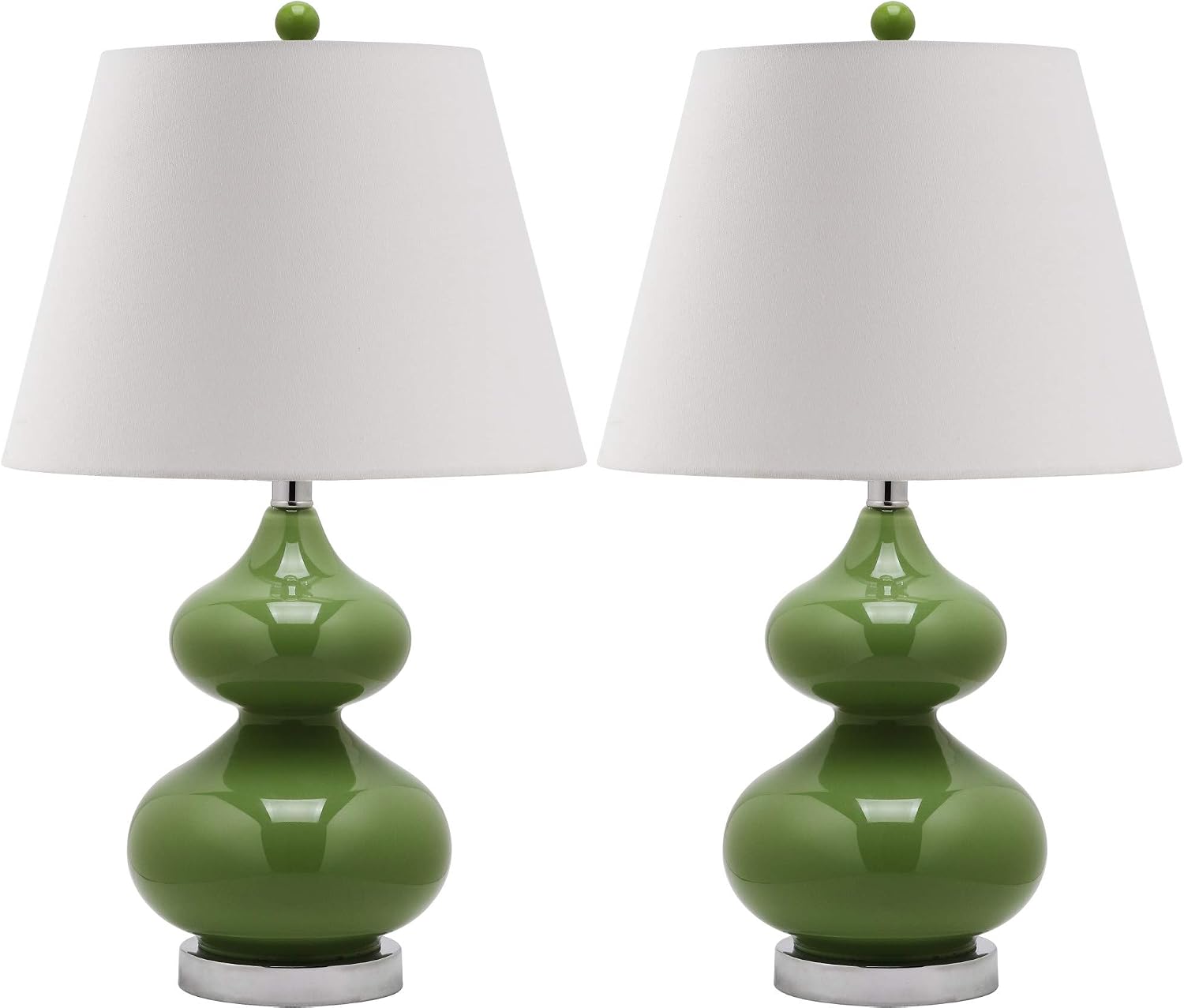 SAFAVIEH Lighting Collection Eva Modern Contemporary Fern Green Double Gourd Glass 24-inch Bedroom Living Room Home Office Desk Nightstand Table Lamp Set of 2 (LED Bulbs Included)