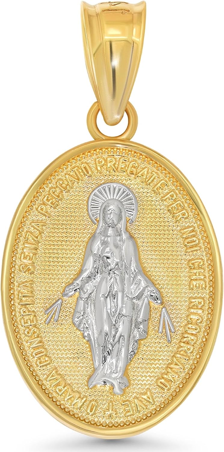 Jewelry America 14k Solid Yellow Gold Classic Virgin Mary Miraculous Medallion Pendant