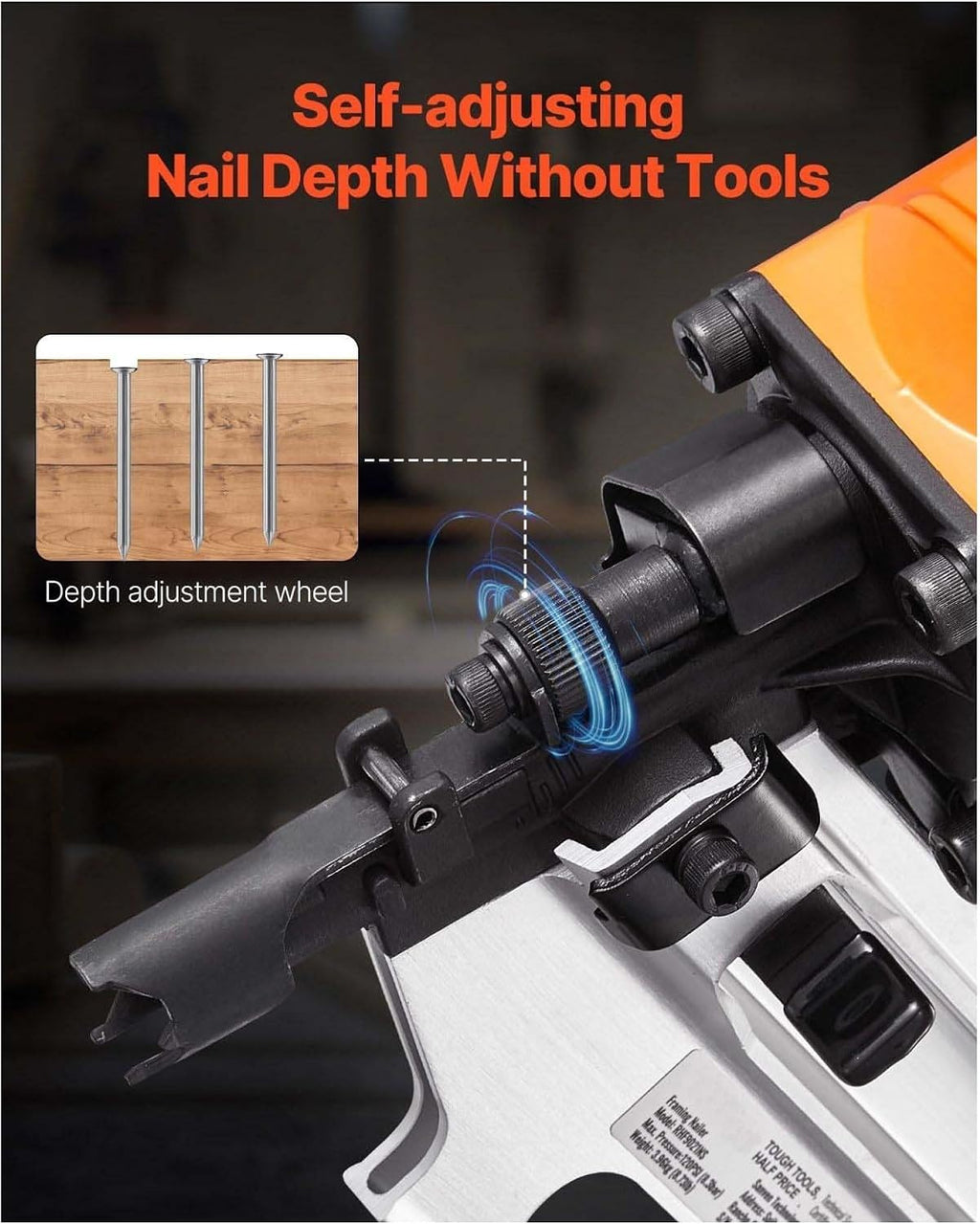 Framing Nailer 2-3.5 Inch 21 Degree Pneumatic Nail Gun, Full Round Head, 80-120 PSI, Pro Nailer for Wood Framing, Construction, Roofing & DIY Projects