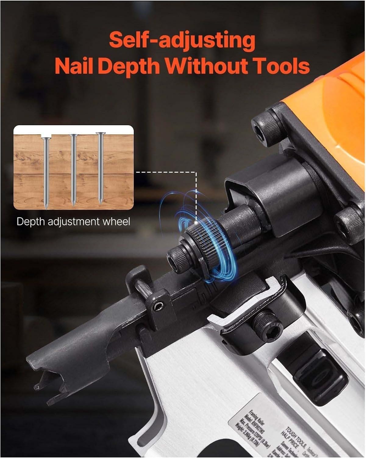 Framing Nailer 2-3.5 Inch 21 Degree Pneumatic Nail Gun, Full Round Head, 80-120 PSI, Pro Nailer for Wood Framing, Construction, Roofing & DIY Projects
